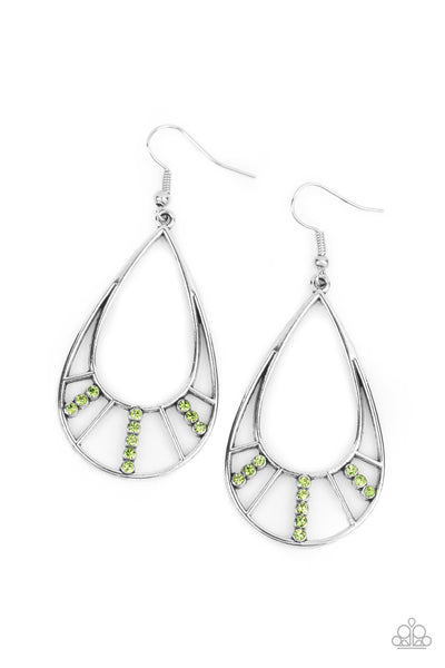 Line Crossing Sparkle - Green Earrings