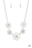 Fiercely Flowering - White Rhinestone Necklace