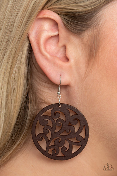 Fresh Off The Vine - Brown Wood Earrings