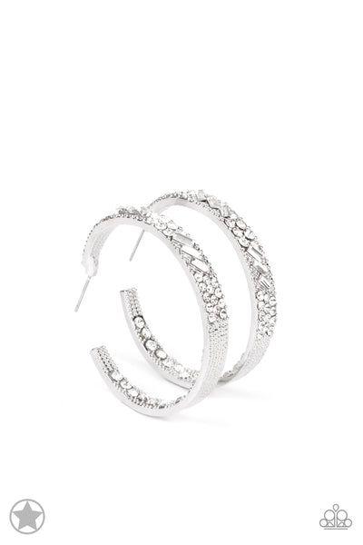 glitzy by association white blockbuster hoop earring