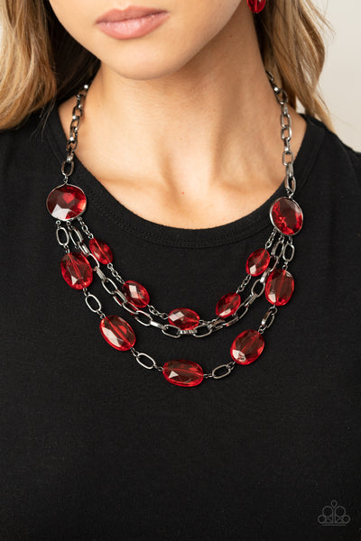 I Need a GLOW-cation - Red Necklace