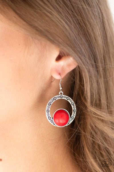 Mesa Mood Red Stone Hammered Hoop Silver Earrings