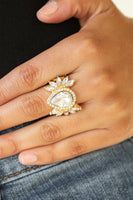 Really Regal Gold White Teardrop Rhinestone Ring