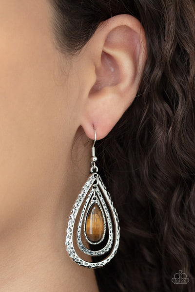 Teardrop Torrent - Brown Earrings